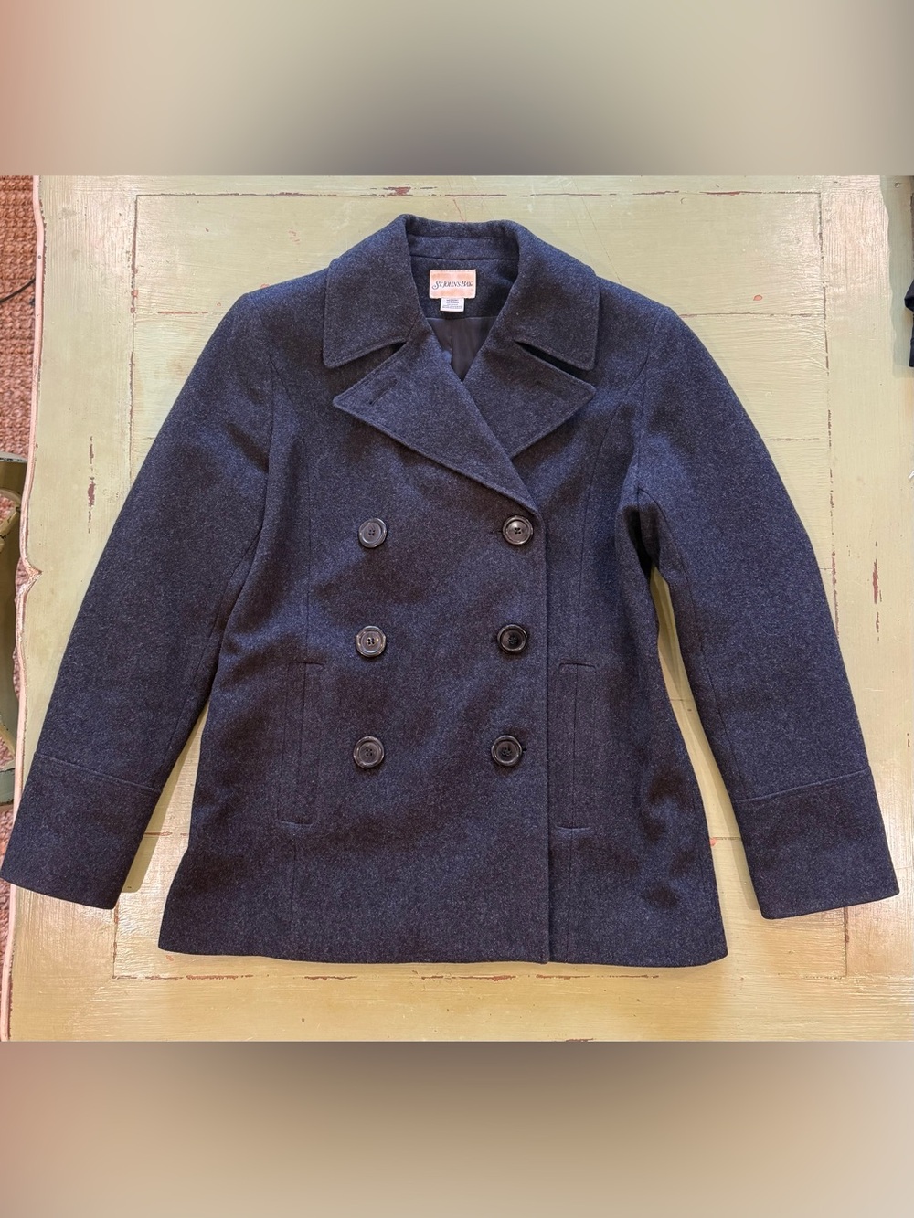 Women's Charcoal Wool Peacoat - Double-Breasted Jacket